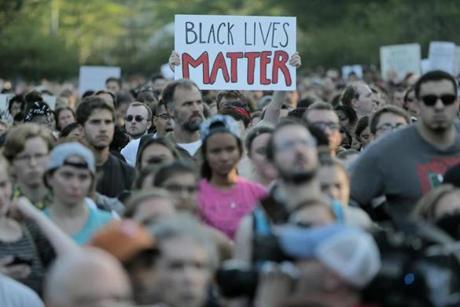 Protesters rallied outside the Boston Police Department on Wednesday. 
