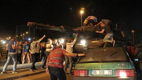 Residents tried to stop tanks as they moved into position in Ankara, Turkey.
