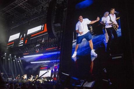 Patriots tight end Rob Gronkowski joined Paul McCartney on stage during Sunday?s concert at Fenway Park.
