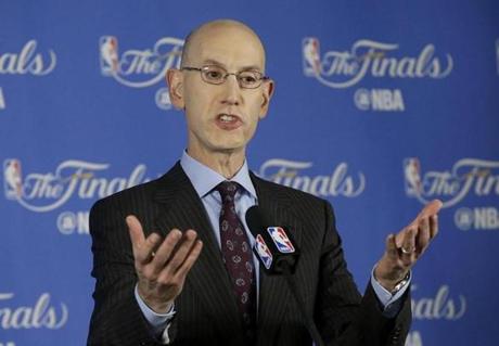 FILE- In this June 2, 2016, file photo, NBA commissioner Adam Silver speaks during a news conference before Game 1 of basketball's NBA Finals between the Golden State Warriors and the Cleveland Cavaliers in Oakland, Calif. NBA owners made no decision Tuesday, July 12, after a lengthy debate about moving next year's All-Star Game from Charlotte because of North Carolina's law limiting protection for LGBT people. (AP Photo/Jeff Chiu, File)
