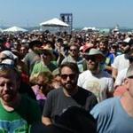 Concert-goers surrounded one of the stages at the Newport Folk Festival on Saturday.