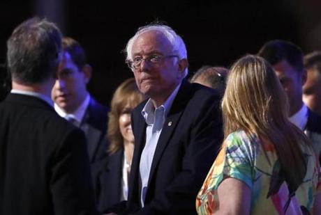 Former Democratic presidential candidate Sen. Bernie Sanders, I-Vt., tours the Wells Fargo Center during the first day of the Democratic National Convention in Philadelphia , Monday, July 25, 2016. (AP Photo/Paul Sancya)
