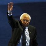 US Senator Bernie Sanders waved to his supporters after his speech Monday at the Democratic National Convention.