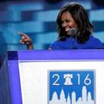 First lady Michelle Obama smiled during her speech Monday at the Democratic National Convention.