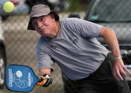Bill McDonough of Rockland played a game of pickle ball earlier this month at  the Abington Senior Center.
