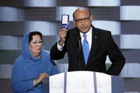 Khizr Khan, father of fallen US Army Captain Humayun S. M. Khan, spoke Thursday at the Democratic National Convention.
