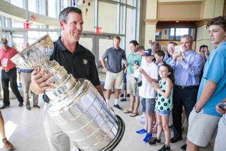 Coach Mike Sullivan, whose Penguins beat the Sharks in six games in the Stanley Cup Final, brought his prize to his high school alma mater Wednesday afternoon.
