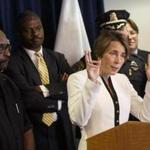 Massachusetts Attorney General Maura Healey spoke during a news conference to announce the enforcement of a ban on the sale of copycat assault rifles on July 20.  