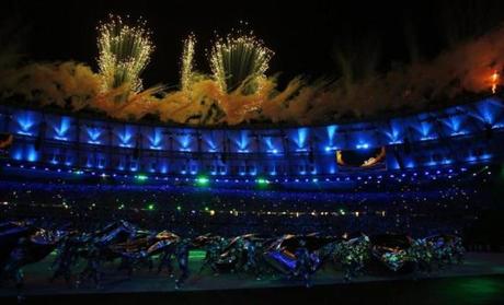 Dancers perform during the Opening Ceremony of the Rio 2016 Olympic Games.
