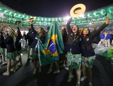 Athletes from Brazil during the Opening Ceremony of the Rio 2016 Olympic Games.
