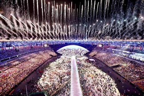 Fireworks explode during the Opening Ceremony.
. 
