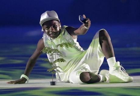 Twelve-year-old Brazilian rapper MC Soffia performs during the Opening Ceremony for the 2016 Summer Olympics in Rio de Janeiro.

