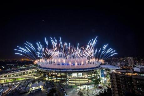  Fireworks explode over the Maracana Stadium during the Opening Ceremony of the Rio 2016 Olympic Games.
