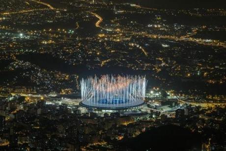 Fireworks are seen during the Opening Ceremony for Rio 2016 Olympic Games at Maracana Stadium.
