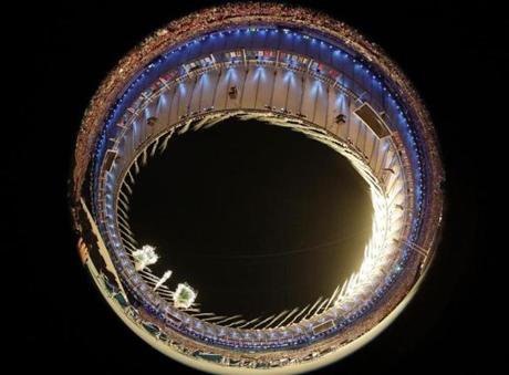 Fireworks are set off during the opening ceremony for the 2016 Summer Olympics in Rio de Janeiro, Brazil.
