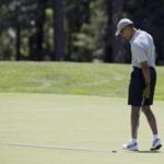 President Obama played a round of golf last week at Farm Neck Golf Course in Oak Bluffs. The president will interrupt his vacation to headline a fund-raiser for Hillary Clinton on Martha?s Vineyard later Monday.