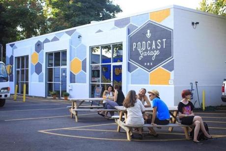 The Allston Podcast Garage is a space created by the Public Radio Exchange where people can use the studios to produce high-quality audio work.

