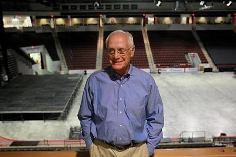 Boston, MA., 08/10/16, Former BU Hockey coach Jack Parker is photographed at Agganis Arena. He recently sought treatment for fear of heights. It's unusual for older adults to seek treatments for anxiety disorders, and especially unusual for older men. Suzanne Kreiter\Globe staff 
