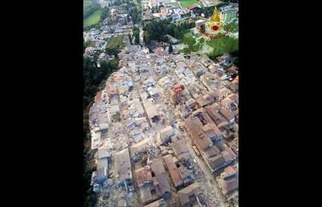 An aerial view of Amatrice after the earthquake.
