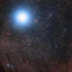 An image of the bright star Alpha Centauri AB also shows the much fainter red dwarf star, Proxima Centauri, the closest star system to our own and the home of an ?earth-like? planet. 