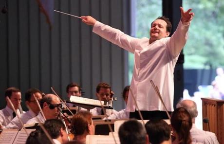 Andris Nelsons leading the BSO at Tanglewood earlier this month.
