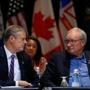 Boston, MA - 8/29/2016 - Governor Charlie Baker chats with Prince Edward Island Premier Wade MacLauchlan (R) during a panel discussion of diverse energy generation at Hynes Convention Center in Boston, MA, August 29, 2016. (Jessica Rinaldi/Globe Staff) Topic: 30lepage 