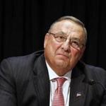 FILE- In this June 7, 2016, file photo, Maine Gov. Paul LePage attends an opioid abuse conference in Boston. LePage is being accused again of making racially insensitive comments, this time by saying photos he's collected in a binder of drug dealers arrested in the state show more than 90 percent of them are black or Hispanic. The governor made the remark at a town hall in North Berwick, Maine, Wednesday, Aug. 24, 2016. (AP Photo/Michael Dwyer, File)