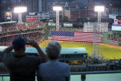 Boston, Ma- September 8, 2015-Globe Staff Photo by Stan Grossfeld--The view from The Viridian on Boylston Street, one block from Fenway Park during a 9/11 remembrance.
