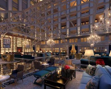 A rendering of the new Trump hotel?s lobby in Washington, D.C.
