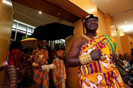 Southbridge, MA - 9/06/2016 - Harry Danso, wearing his royal garb while attending the 7th annual convention of the Council of Brong-Ahafo Associations of North America (COBAANA) held at the Southbridge Hotel and Conference Center. COBAANA consists of the ten Brong-Ahafo Associations located in several cities throughout the USA and Canada and helps fundraise to aid the Brong Ahafo Region of Ghana. The theme of the convention was ÒChanging Lives through Education.Ó - (Barry Chin/Globe Staff), Section: Metro, Reporter: Maria Sacchetti, Topic: 23king, LOID: 8.2.4191963560. 

