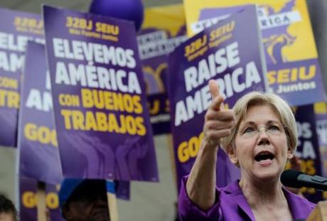 Senator Elizabeth Warren addressed the crowd during a Raise America Rally at the Boston Common Saturday. 
