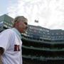 Former Boston Red Sox first baseman Bill Buckner is introduced prior to a baseball game against the Colorado Rockies in Boston, Wednesday, May 25, 2016. (AP Photo/Charles Krupa)