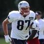 Foxborough, MA - 9/15/2016 - New England Patriots tight end Rob Gronkowski (87) practiced but was listed as limited. Patriots practice in Foxborough. - (Barry Chin/Globe Staff), Section: Sports, Reporter: Jim McBride, Topic: 16Patriots Practice, LOID: 8.3.12835412.