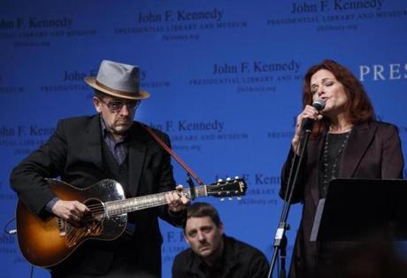 Elvis Costello and Rosanne Cash performing at the PEN New England Song Lyrics of Literary Excellence Award ceremony.
