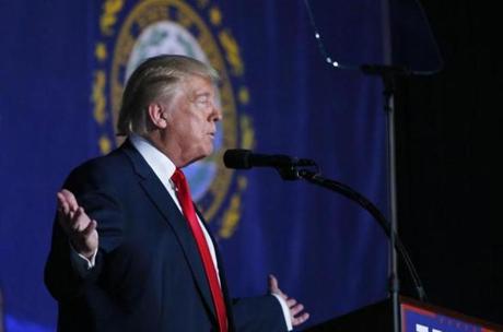 Donald Trump gestured as he spoke during a campaign event in Bedford, N.H. 

