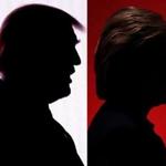 This combination of file photos shows the silhouettes of Republican presidential nominee Donald Trump(R)July 18, 2016 and Democratic presidential nominee Hillary Clinton on February 4, 2016. Hillary Clinton and Donald Trump prepared to square off September 26, 2016 in their first presidential debate -- a keenly awaited clash that comes as they sit nearly neck and neck in the polls. The debate, which is expected to be watched by tens of millions of Americans, could draw a record number of viewers when it kicks off at 9:00 pm EST (0100 GMT Tuesday). / AFP PHOTO / DESKDESK/AFP/Getty Images