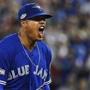 Toronto Blue Jays starting pitcher Marcus Stroman reacts on the mound against the Baltimore Orioles during the sixth inning of an American League wild-card baseball game in Toronto, Tuesday, Oct. 4, 2016. (Nathan Denette/The Canadian Press via AP)