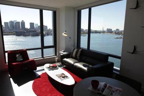 The Eddy, a luxury apartment building on New Street in East Boston, has spectacular views of Boston.
