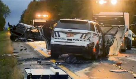An image from video provided by WCAX-TV showed the crash scene on Interstate 89 in Williston, Vt., early Sunday.
