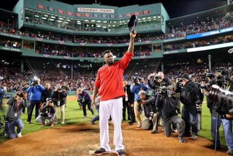 David Ortiz saluted the fans after Monday?s loss. It was Ortiz?s last major-league game.
