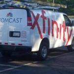 Comcast trucks parked at company's Westford, Mass., operations center.