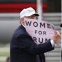 Republican presidential candidate Donald Trump held a ?Women for Trump? sign as he spoke during a campaign rally on Wednesday in Lakeland, Fla.