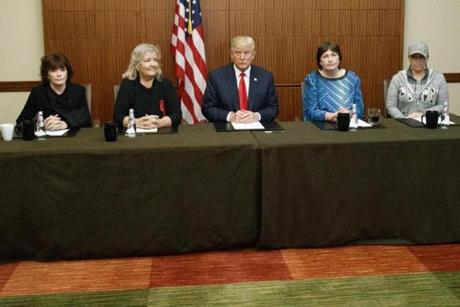 Donald Trump?s pre-debate press conference last Sunday with (from left) Kathleen Willey, Juanita Broaddrick, Kathy Shelton, and Paula Jones.
