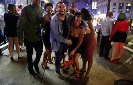Edmar Goncalves and Jessica Pina shared a laugh after celebrating a friends birthday at Candibar nightclub.
