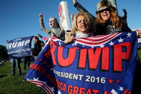 10/15/2016 - Portsmouth, NH - October 15, 2016: A group of women show their support for Donald Trump before a Donald Trump Rally at Toyota of Portsmouth in Portsmouth, NH on October 15, 2016. (Craig F. Walker/The Boston Globe) 

