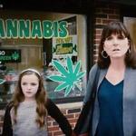 In the anti- marijuana ad, a mother and daughter encounter one cannabis shop after another in a suburban setting. 