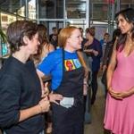 Padma Lakshmi (right), host of ?Top Chef,? chats with Tiger Mama chef/owner Tiffani Faison (center) and Faison?s wife and business partner Kelly Walsh.