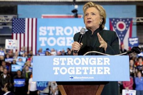 Hillary Clinton, shown in Cleveland on Friday, is continually fine-tuning her message.
