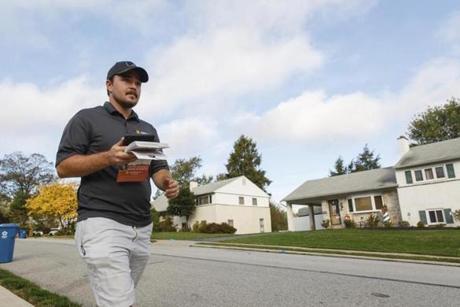 Jeremy Baker, Pennsylvania field director for Americans for Prosperity, went door-to-door canvassing against Katie McGinty, the Democratic candidate for a US Senate seat.
