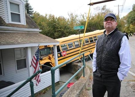 A school bus crashed on Quarry Street in Quincy on Tuesday.
